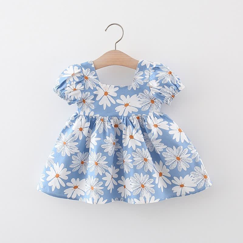 Toddler Baby Girl Daisy Print Bow Puff Sleeve Dress - image 4