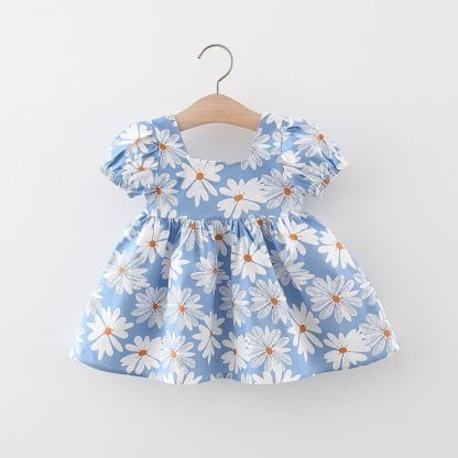 Toddler Baby Girl Daisy Print Bow Puff Sleeve Dress - image 4