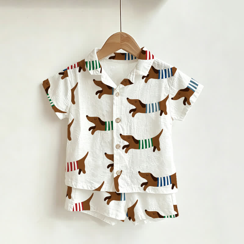 Baby Toddler Dachshund Shirt and Shorts 2-piece Set - White - 3-5T - image 1