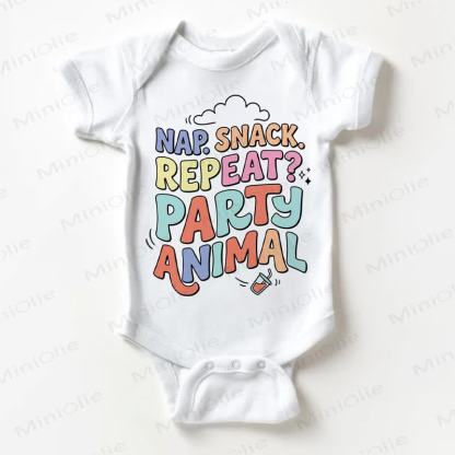 NAP. SNACK. REPEAT? PARTY ANIMAL Baby White Bodysuit - White - 18-24M - image 1