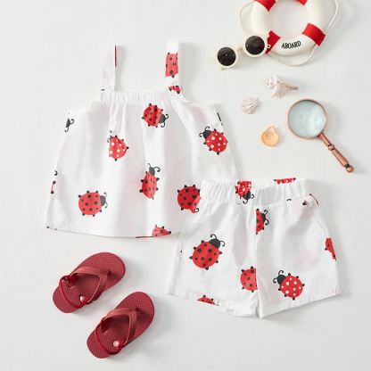 Baby Toddler Ladybug White Top and Shorts 2-piece Set - image 3