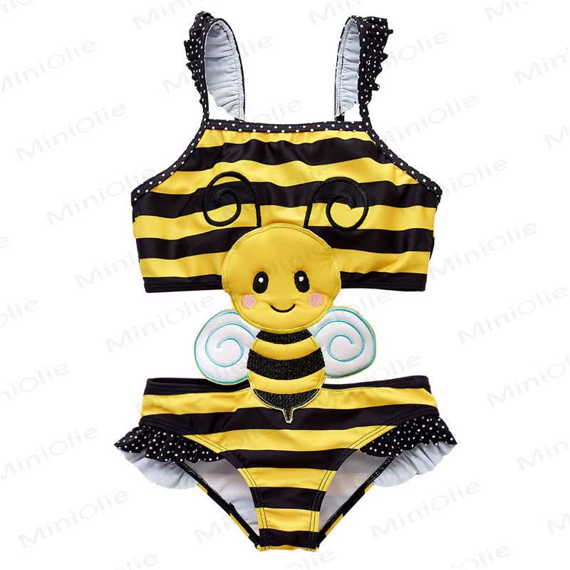 Toddler Girls Cartoon Print Sleeveless Two Piece Swimwear Set - Yellow - 8-9T - image 2