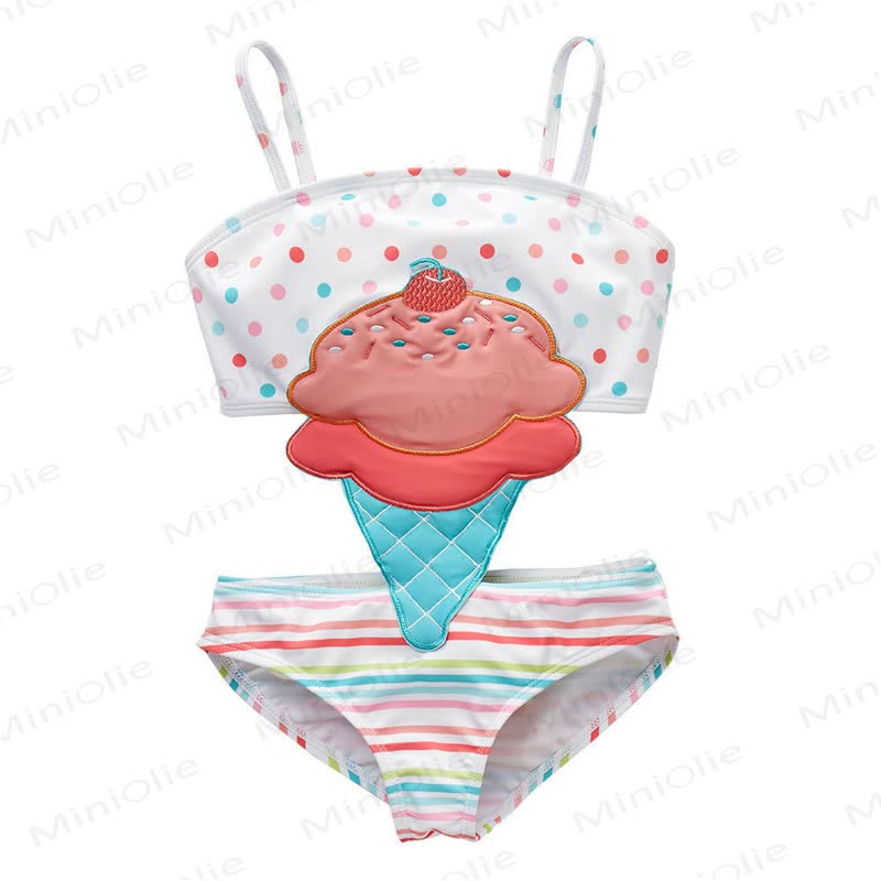 Toddler Girls Cartoon Print Sleeveless Two Piece Swimwear Set - White Ice Cream - 8-9T - image 3