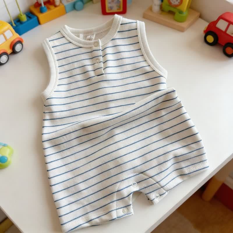 Baby Soft Cotton Striped Sleeveless Romper - Blue - 2-3T - image 1
