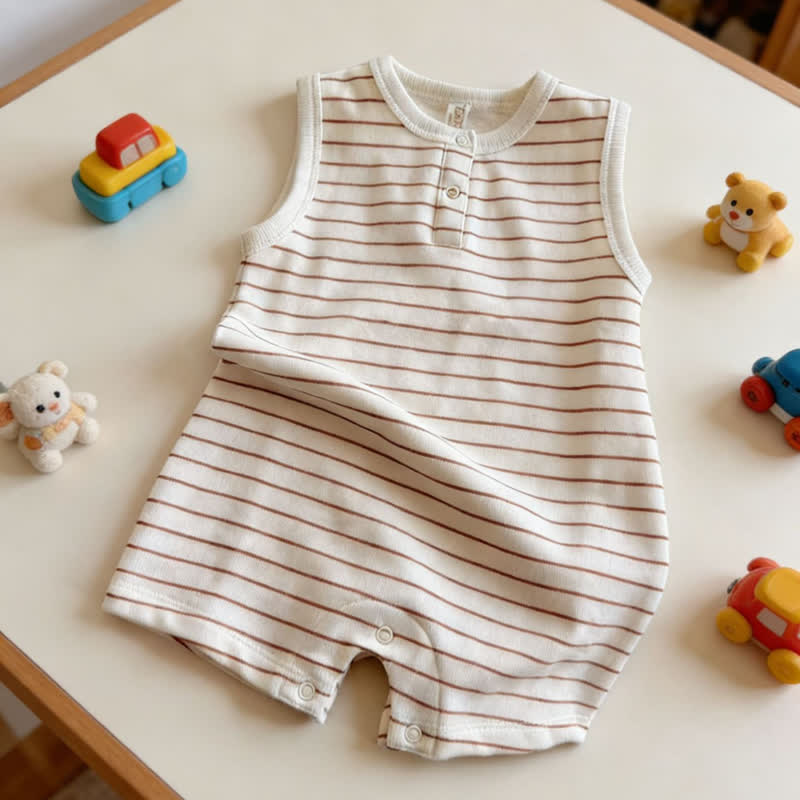 Baby Soft Cotton Striped Sleeveless Romper - Coffee - 2-3T - image 2