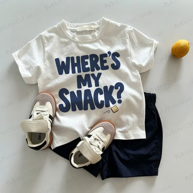 WHERE'S MY SNACK? Baby Toddler White Tee and Navy Shorts 2-piece Set - White&Navy - 3-5T - image 1