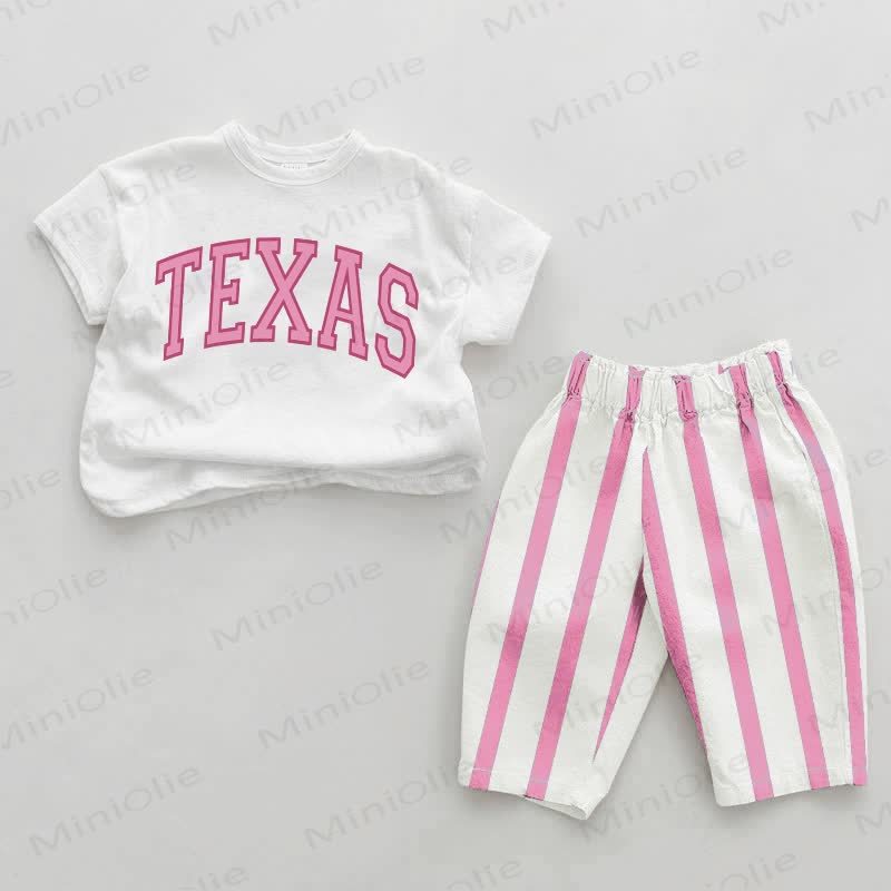 TEXAS Baby Girl Pink Vertical Striped 2-piece Set - White&Pink - 2-3T - image 1