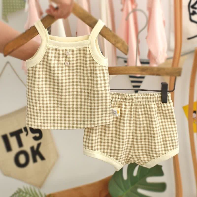 Baby Gingham Sleeveless Set - Brown - 3-4T - image 2