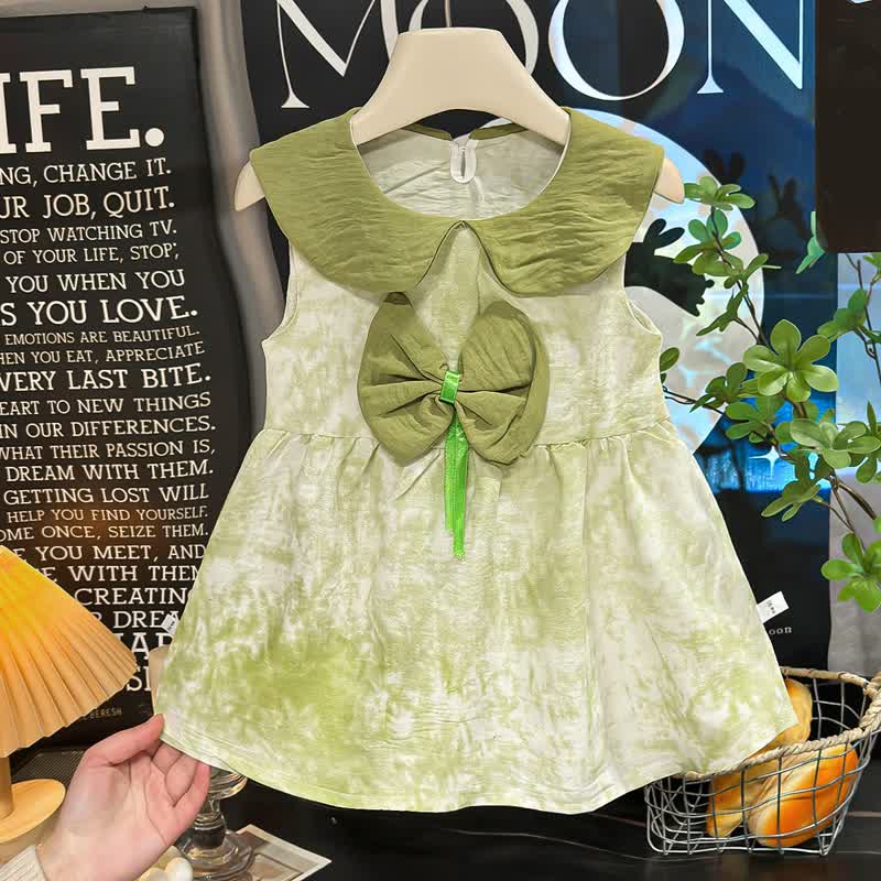 Toddler Girl Peter Pan Collar Summer Sleeveless Dress - Dark Green - 8-9T - image 3