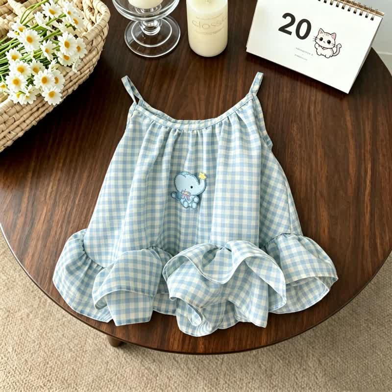 Toddler Baby Girls Blue Gingham Elephant Summer Sundress - Blue - 4-5T - image 1