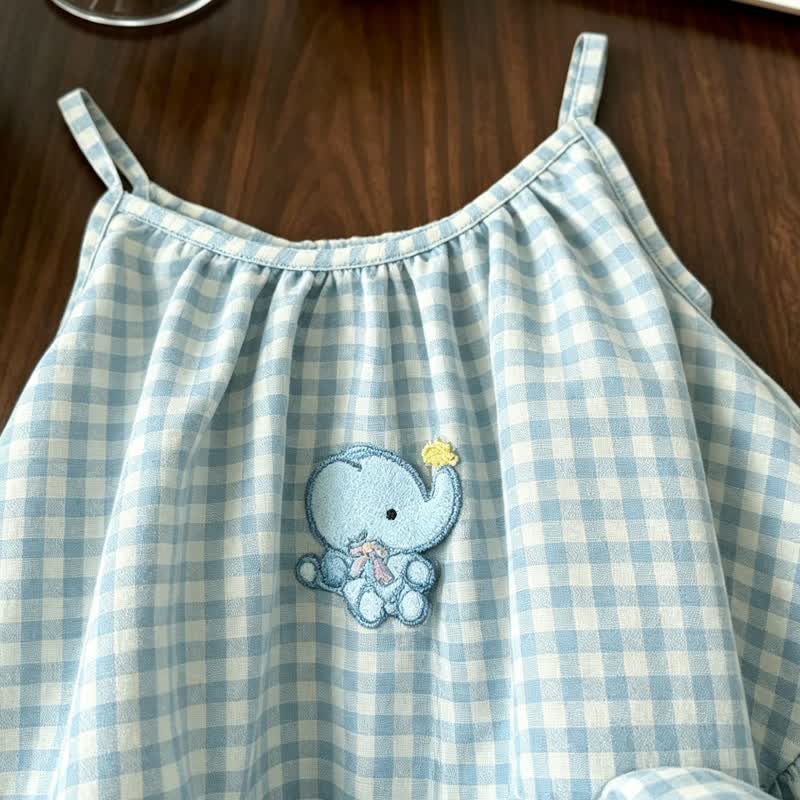 Toddler Baby Girls Blue Gingham Elephant Summer Sundress - image 2