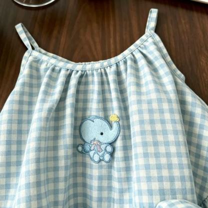 Toddler Baby Girls Blue Gingham Elephant Summer Sundress - image 2