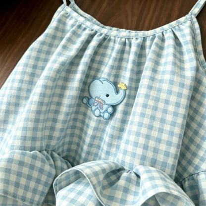 Toddler Baby Girls Blue Gingham Elephant Summer Sundress - image 3