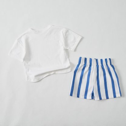 DON'T MAKE ME CALL MY BIG SISTER  Print Blue Vertical Striped 2-piece Shorts Set - image 2