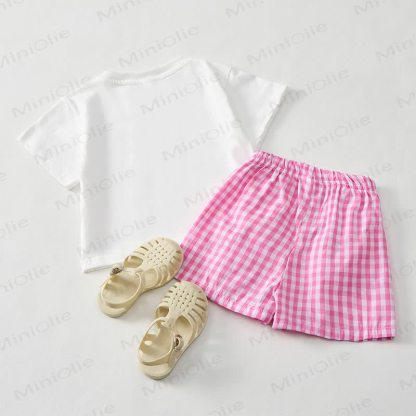 BIG SISTER Baby Girls Tee and Pink Plaid Shorts 2-Piece Set - image 2