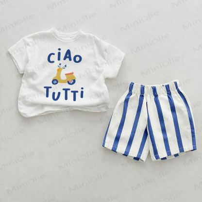 CIAO TUTTI Baby Vertical Striped 2-piece Shorts Set - White&Blue - 2-3T - image 1