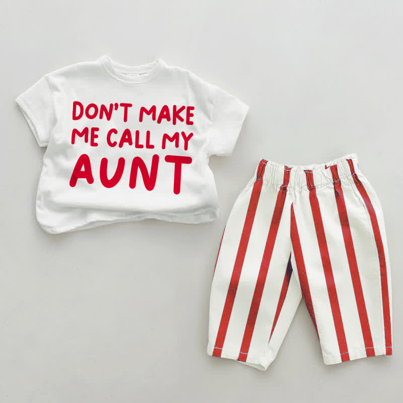 DON'T MAKE ME CALL MY AUNT Baby Toddler Red Vertical Striped 2-piece Set - White&Red - 4-5T - image 1