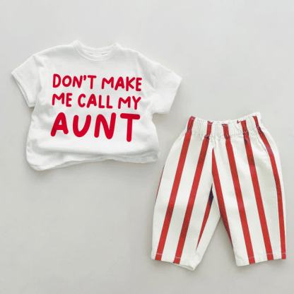 DON'T MAKE ME CALL MY AUNT Baby Toddler Red Vertical Striped 2-piece Set - White&Red - 4-5T - image 1