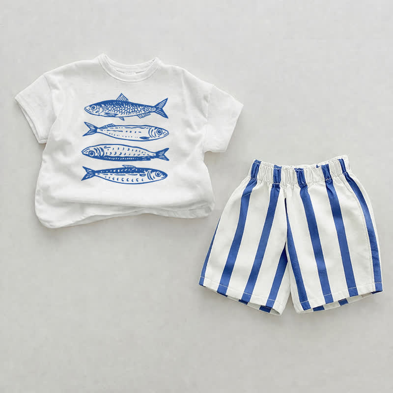 Baby Sardine Vertical Striped 2-piece Shorts Set - White&Blue - 2-3T - image 1