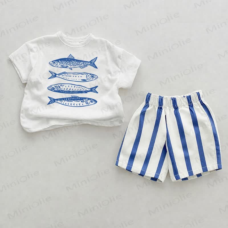 Baby Sardine Vertical Striped 2-piece Shorts Set - White&Blue - 2-3T - image 1