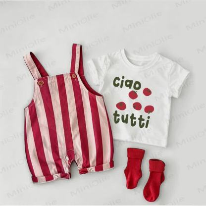 CIAO TUTTI Baby Tomato Overalls and Tee 2-piece Set - White&Red - 2-3T - image 1
