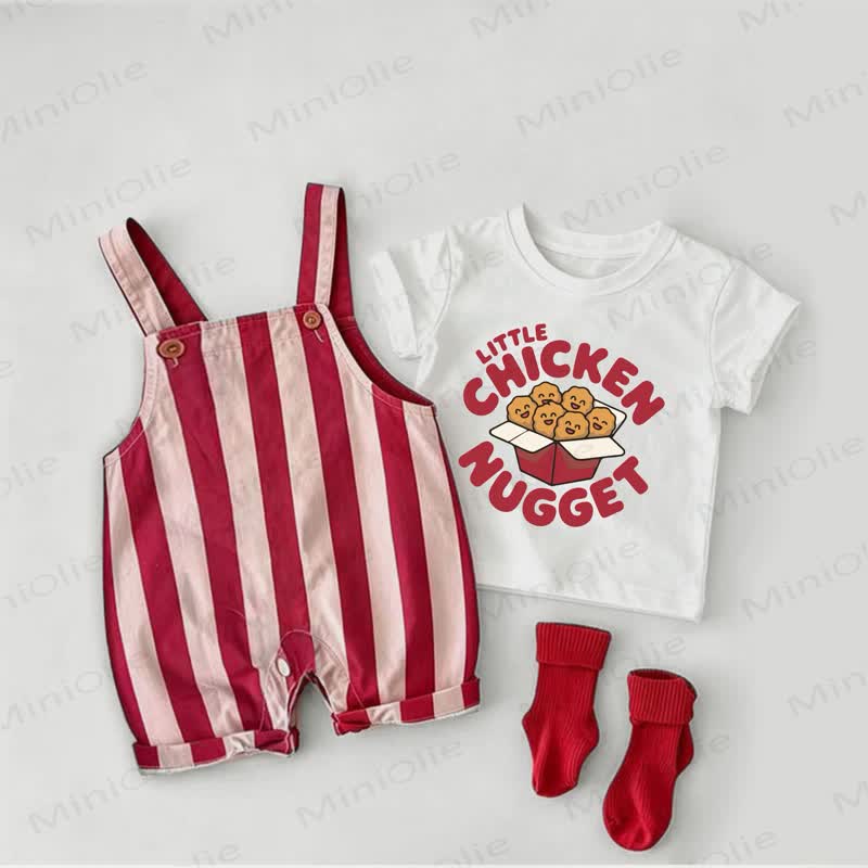 LITTLE CHICKEN NUGGET Baby Overalls and Tee 2-piece Set - White&Red - 2-3T - image 1