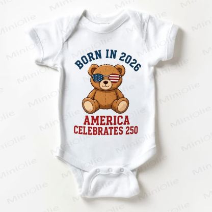 BORN IN 2026 AMERICA CELEBRATES 250 Baby Bear Print White Bodysuit - White - 18-24M - image 1