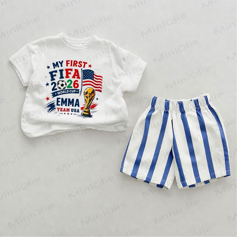 MY FIRST FIFA 2026 WORLD CUP EMMA TEAM USA Baby Football Print Blue Vertical Striped 2-piece Shorts Set - White&Blue - 2-3T - image 1