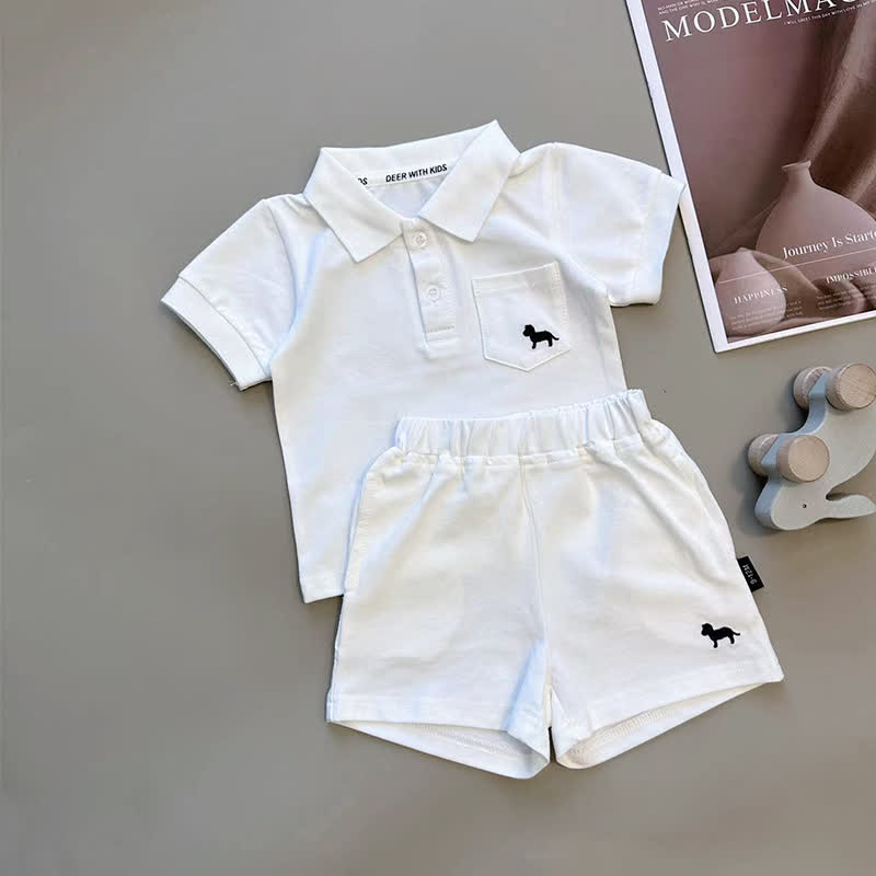 Baby Toddler Soft Puppy Print Polo Shirt and Shorts 2-piece Set - White - 4-5T - image 4