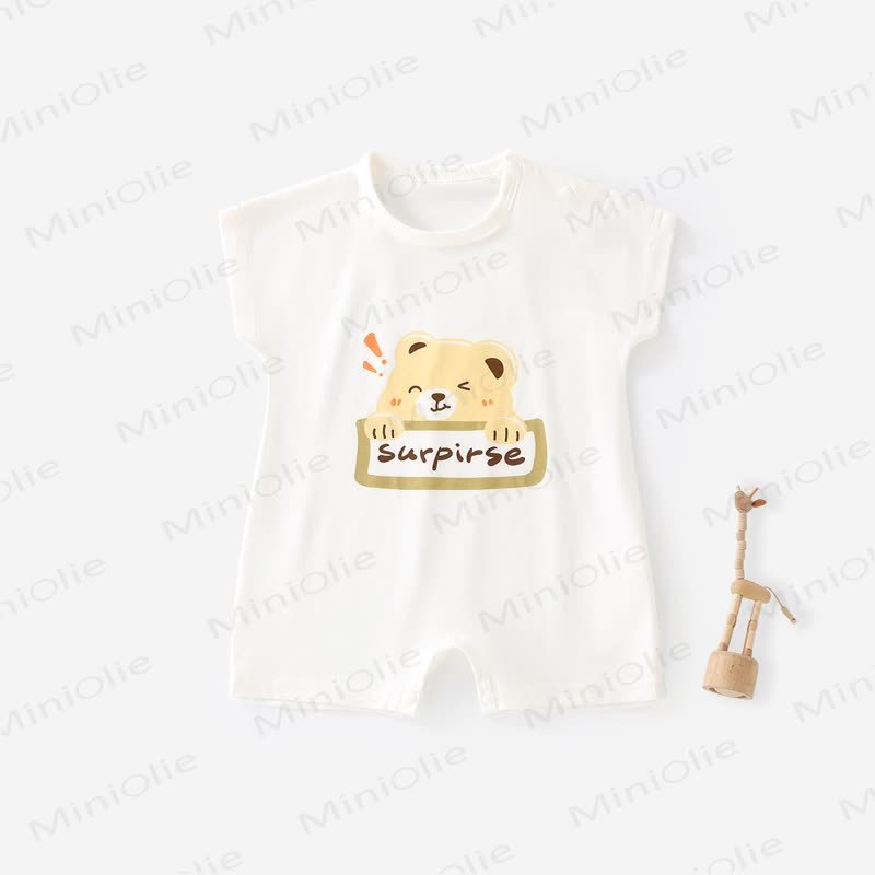 Baby Animal Print Short Sleeves Romper - White - 2-3T - image 3