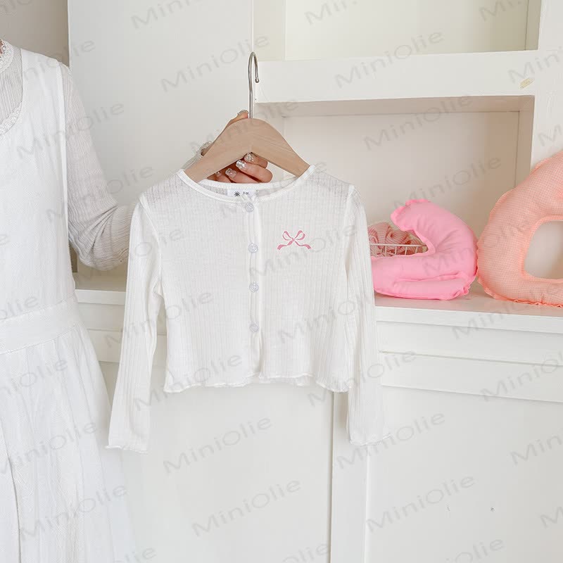 Toddler Girl Bow Embroidered Rib Knit Cardigan - White - 8-9T - image 2