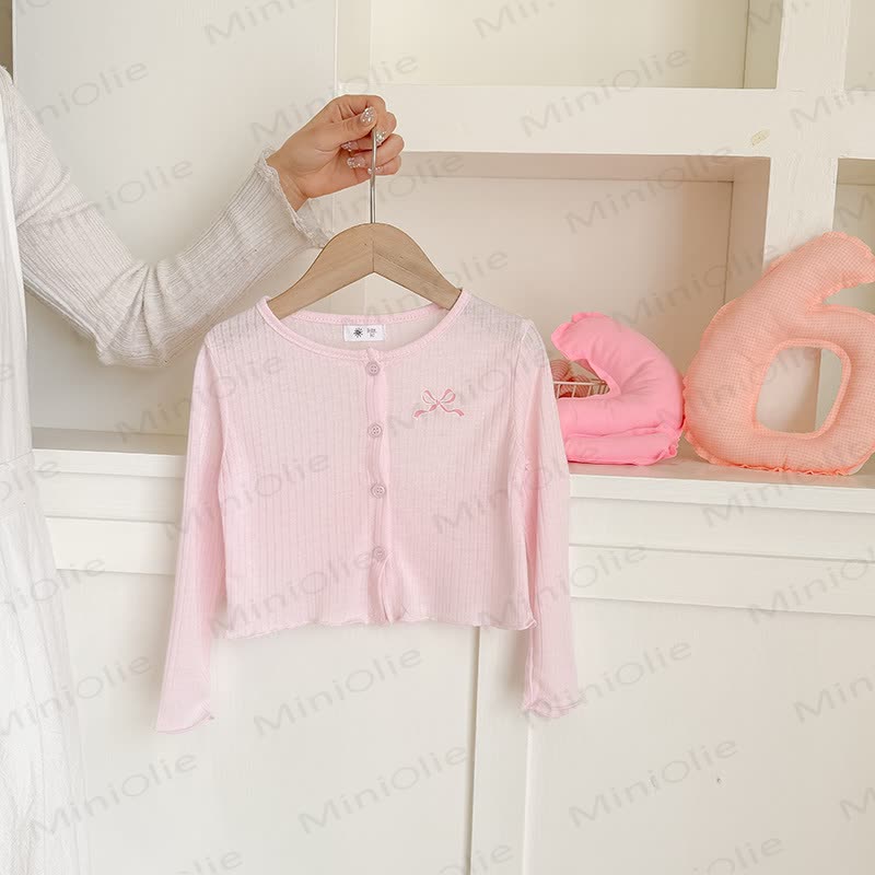 Toddler Girl Bow Embroidered Rib Knit Cardigan - Pink - 8-9T - image 3