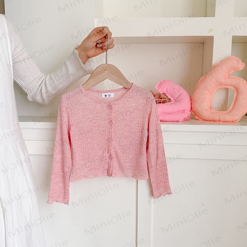 Toddler Girl Bow Embroidered Rib Knit Cardigan - Red - 8-9T - image 4