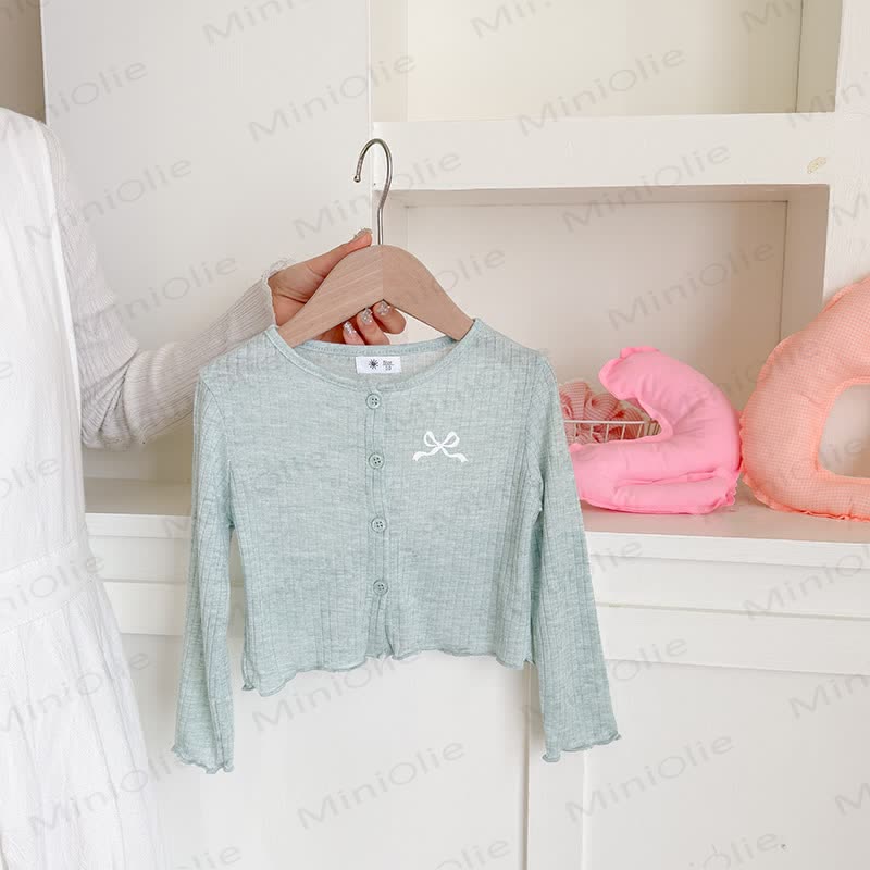 Toddler Girl Bow Embroidered Rib Knit Cardigan - Blue - 8-9T - image 5