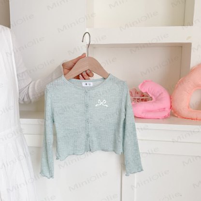 Toddler Girl Bow Embroidered Rib Knit Cardigan - Blue - 8-9T - image 5