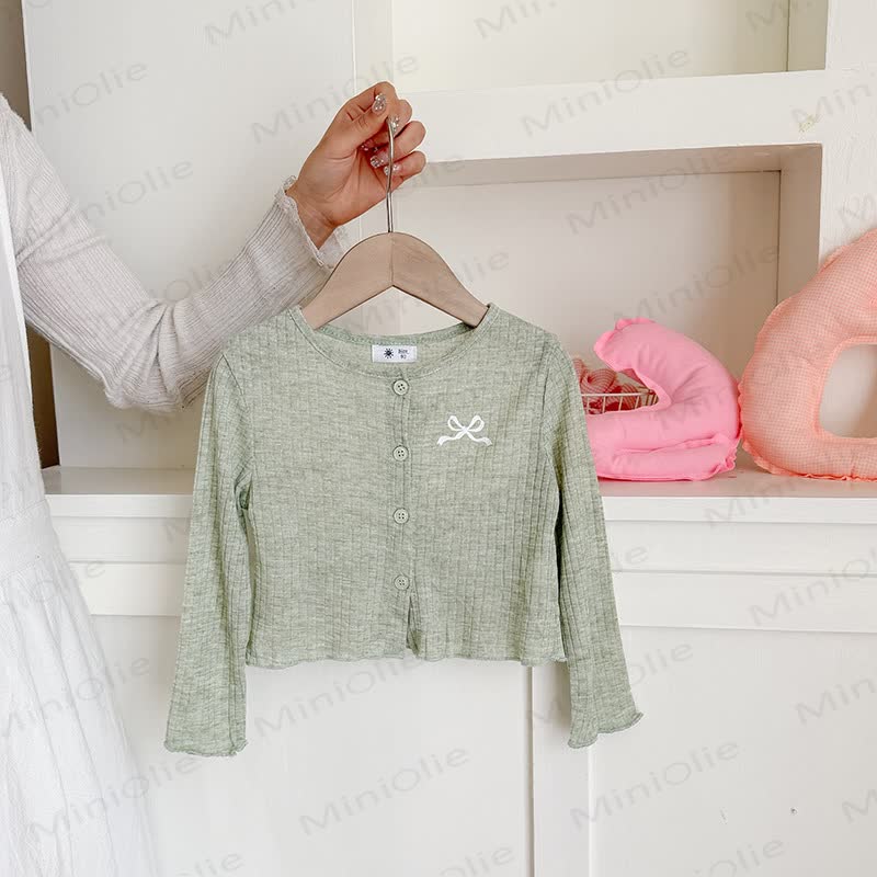 Toddler Girl Bow Embroidered Rib Knit Cardigan - Green - 8-9T - image 6