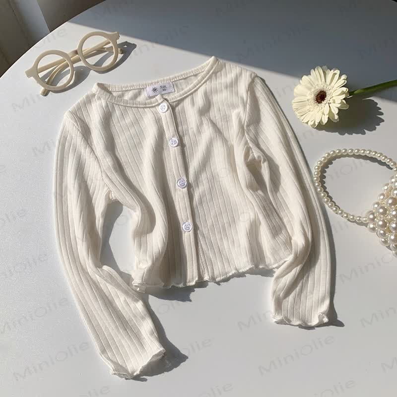 Toddler Girl Solid Color Ribbed Button Front Cardigan - White - 8-9T - image 4