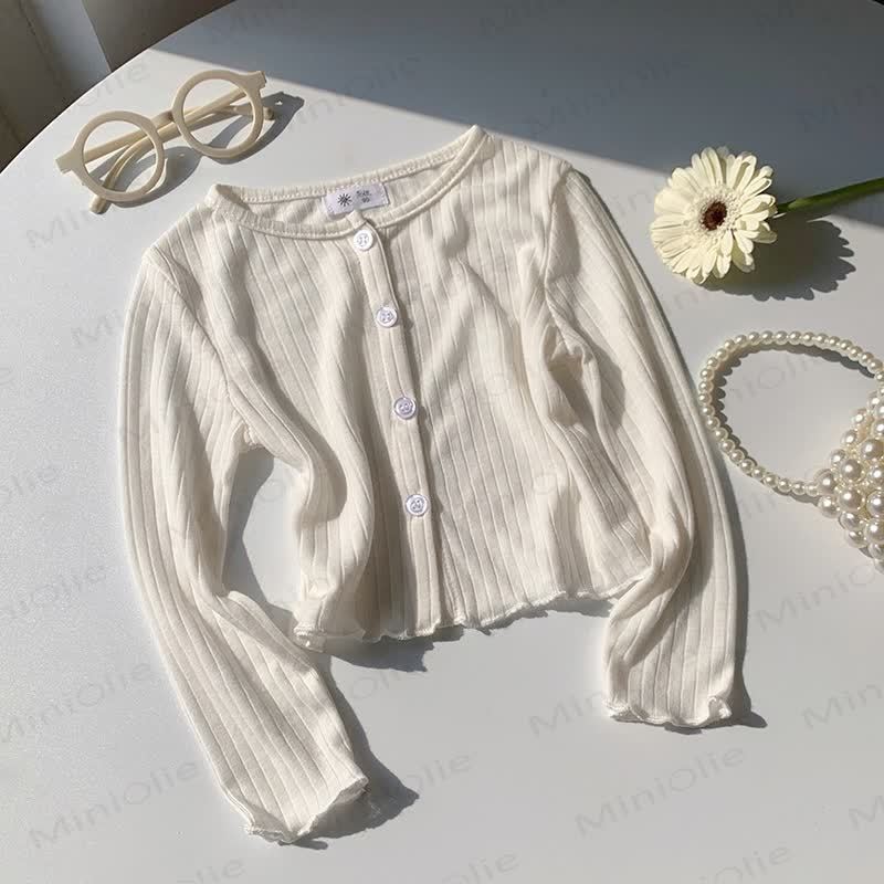Toddler Girl Solid Color Ribbed Button Front Cardigan - White - 8-9T - image 4