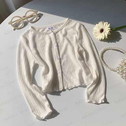 Toddler Girl Solid Color Ribbed Button Front Cardigan - White - 8-9T - image 4