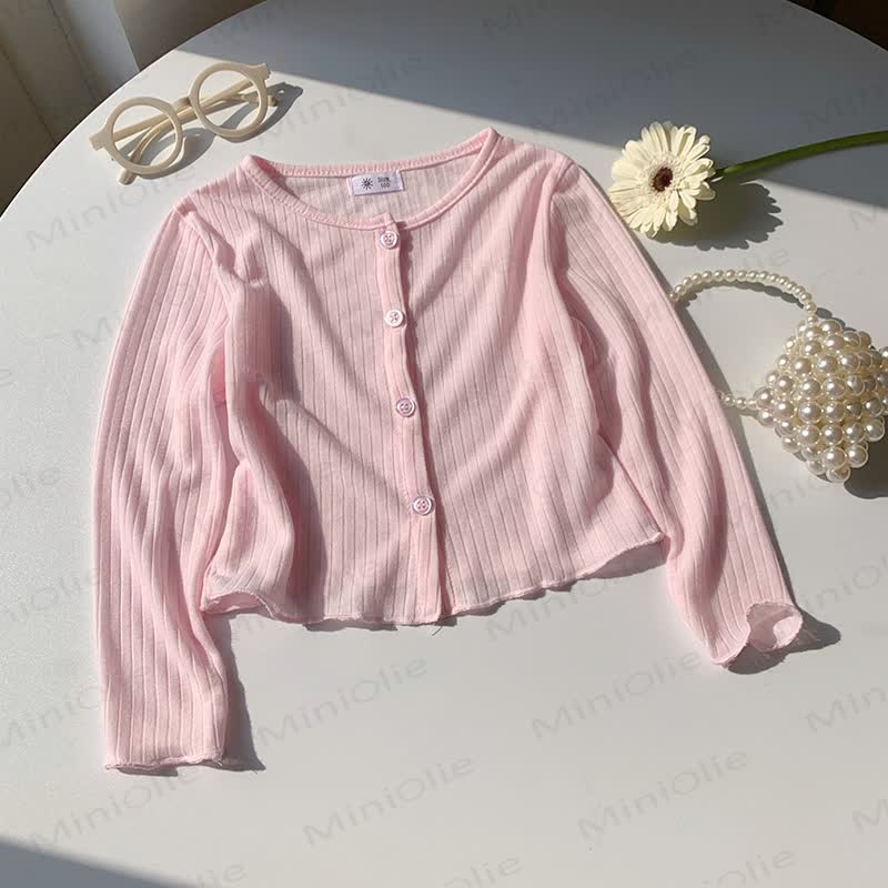 Toddler Girl Solid Color Ribbed Button Front Cardigan - Pink - 8-9T - image 5