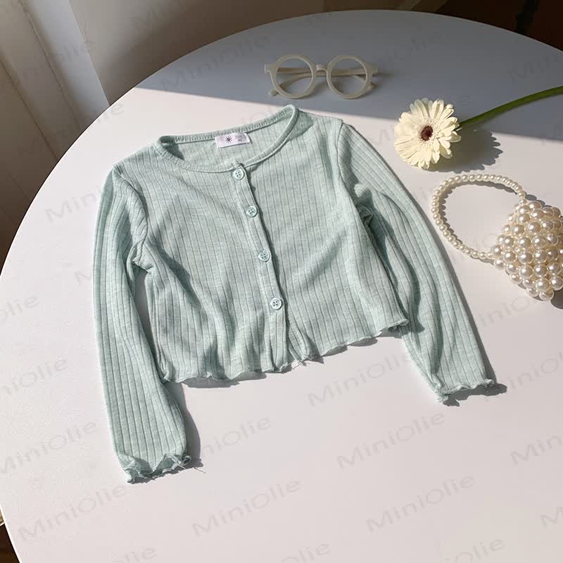 Toddler Girl Solid Color Ribbed Button Front Cardigan - Blue - 8-9T - image 7