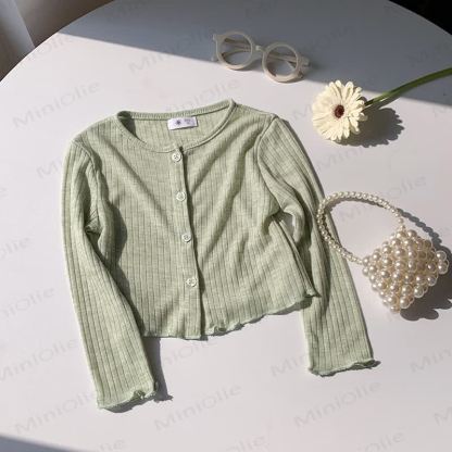 Toddler Girl Solid Color Ribbed Button Front Cardigan - Green - 8-9T - image 8