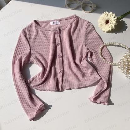 Toddler Girl Solid Color Ribbed Button Front Cardigan - Purple - 8-9T - image 9