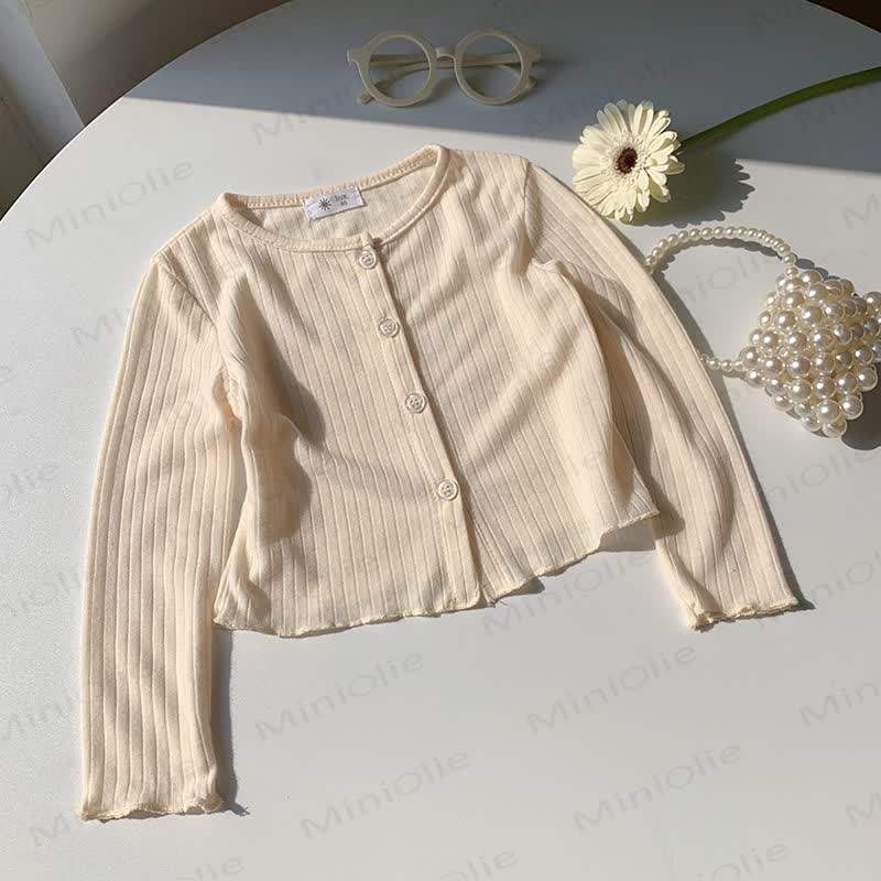 Toddler Girl Solid Color Ribbed Button Front Cardigan - Beige - 8-9T - image 10
