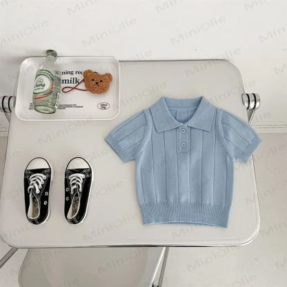 Toddler Girl Classic Ribbed Knit Short Sleeve Polo T-shirt - Blue - 8-9T - image 2