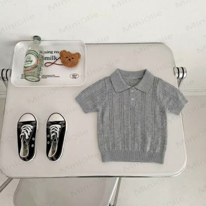 Toddler Girl Classic Ribbed Knit Short Sleeve Polo T-shirt - Gray - 8-9T - image 9