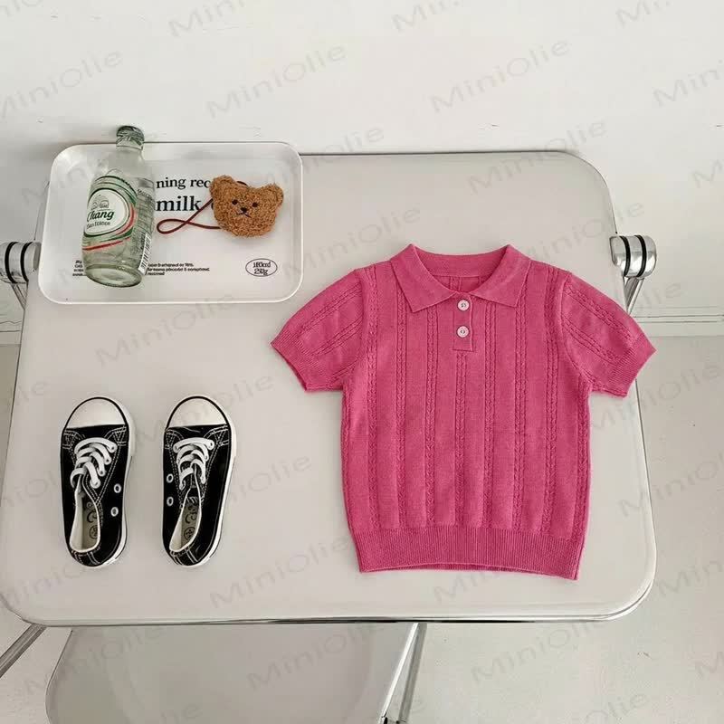Toddler Girl Classic Ribbed Knit Short Sleeve Polo T-shirt - Pink - 8-9T - image 10