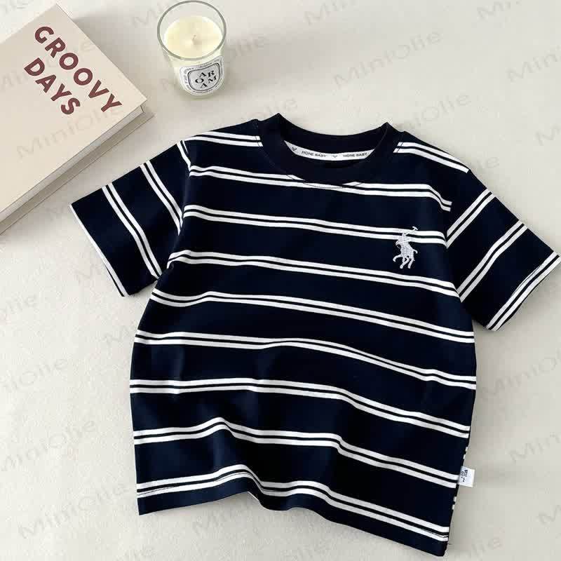 Toddler Striped Embroidered Crewneck T-Shirt - Navy - 10-11T - image 3