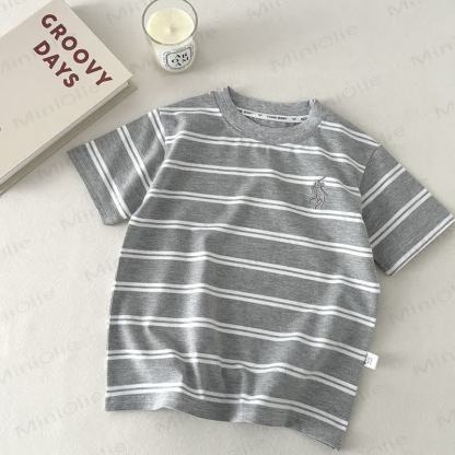 Toddler Striped Embroidered Crewneck T-Shirt - Gray - 10-11T - image 4