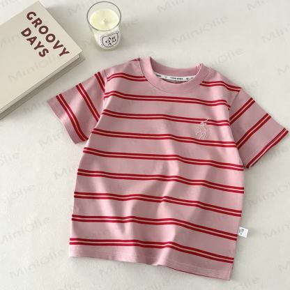 Toddler Striped Embroidered Crewneck T-Shirt - Pink - 10-11T - image 5